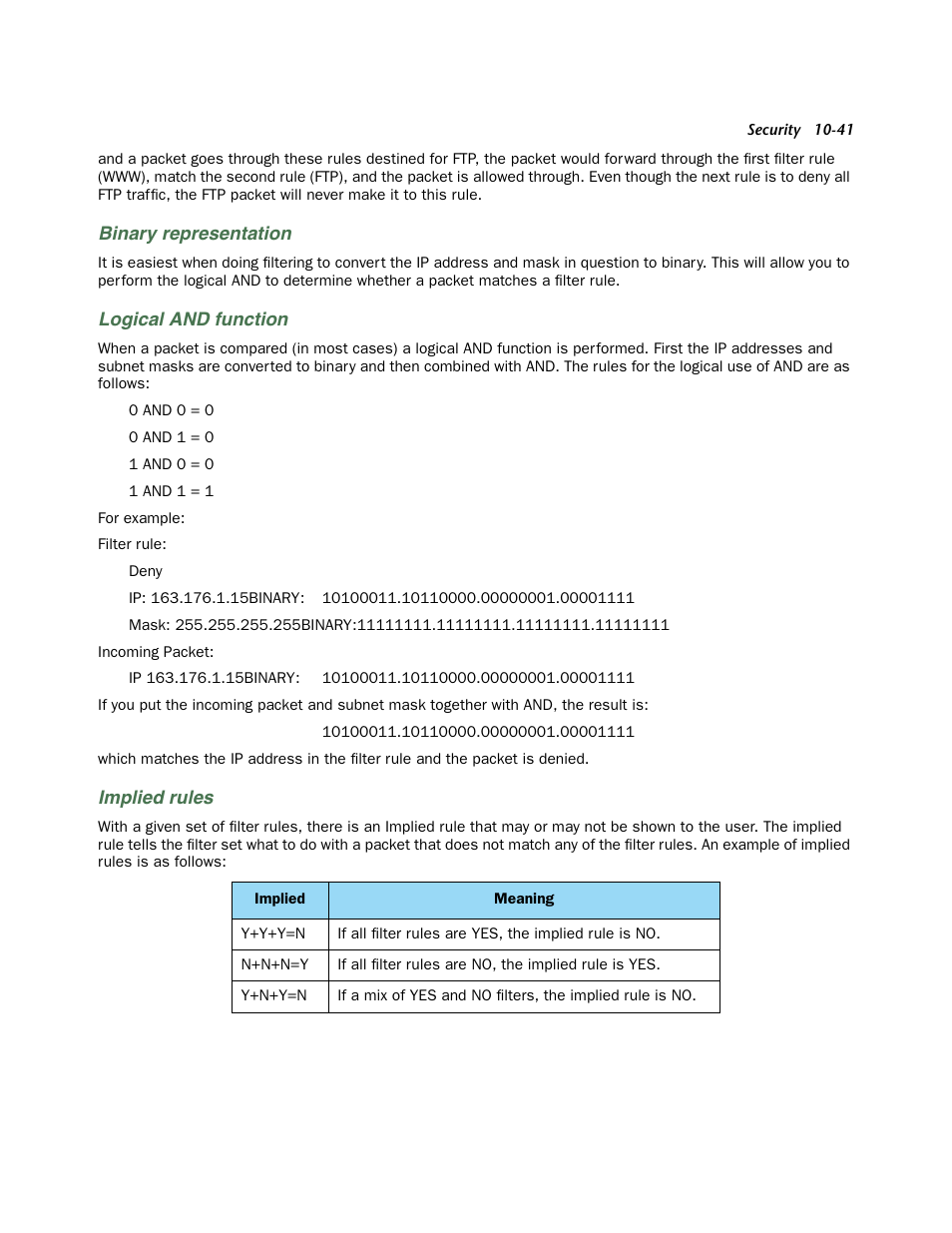 Binary representation, Logical and function, Implied rules | Netopia 3300 User Manual | Page 305 / 334