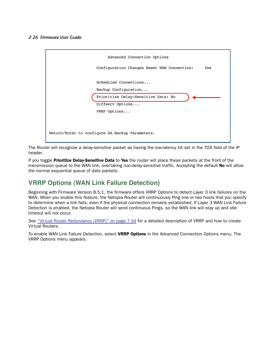 Vrrp options (wan link failure detection), Vrrp options (wan link failure detection) -26 | Netopia 3300 User Manual | Page 42 / 334