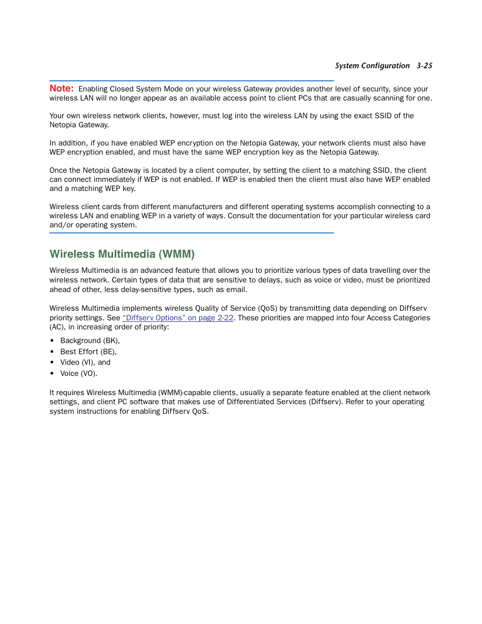 Wireless multimedia (wmm), Wireless multimedia (wmm) -25 | Netopia 3300 User Manual | Page 69 / 334