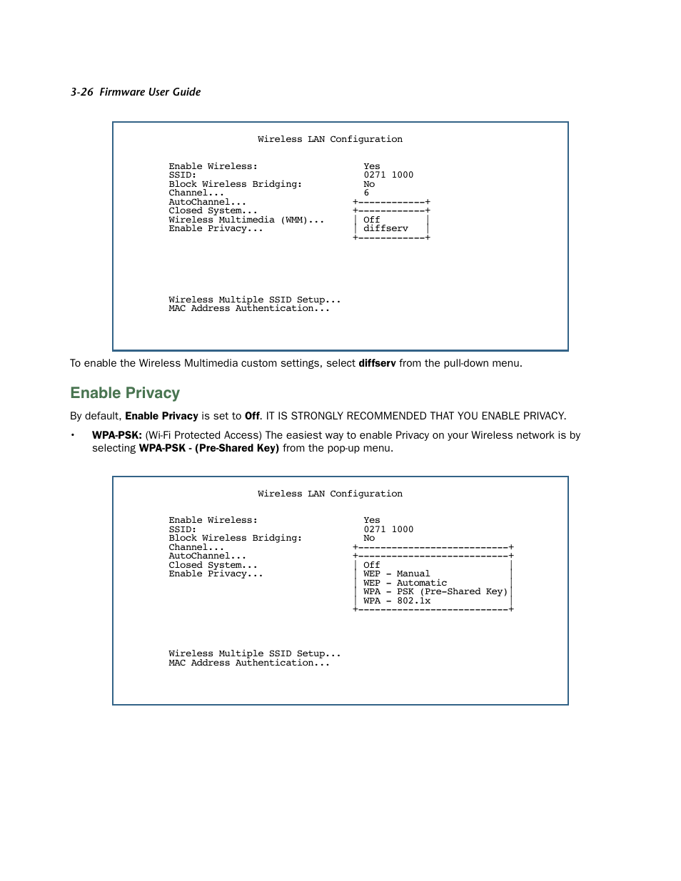 Enable privacy, Enable privacy -26, A-802.1x as well. see | Netopia 3300 User Manual | Page 70 / 334