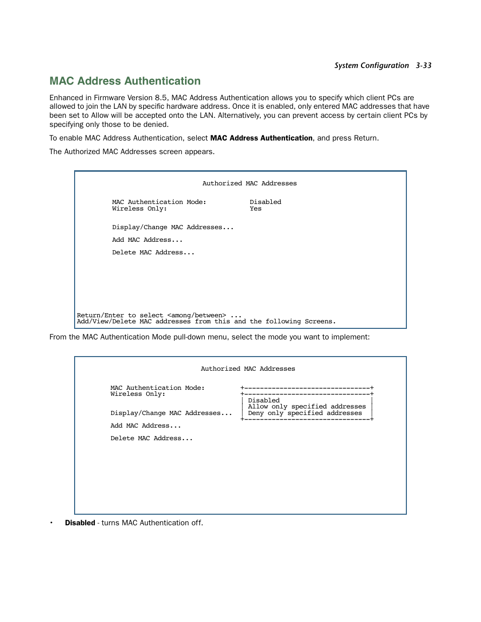 Mac address authentication, Mac address authentication -33 | Netopia 3300 User Manual | Page 77 / 334