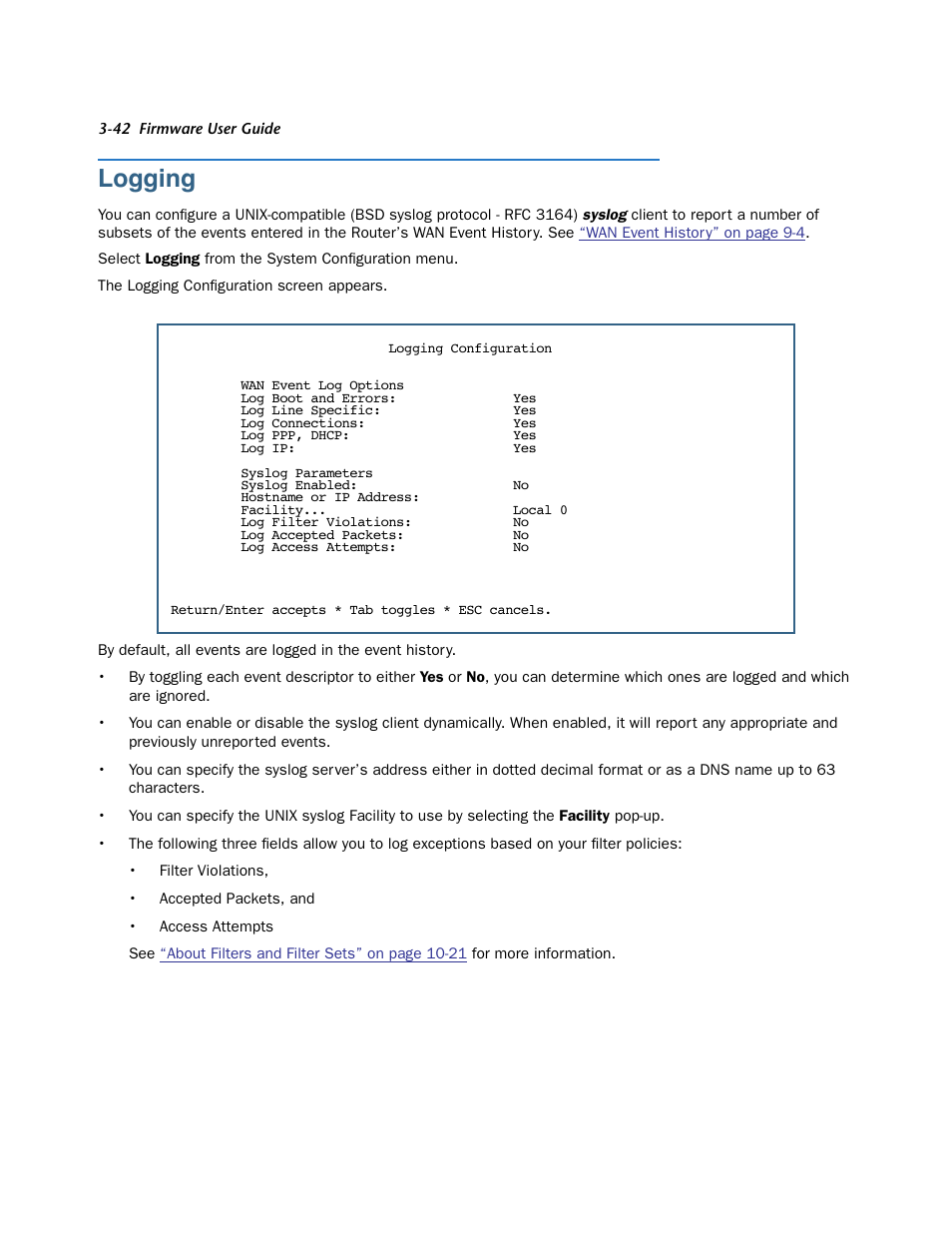 Logging, Logging -42 | Netopia 3300 User Manual | Page 86 / 334