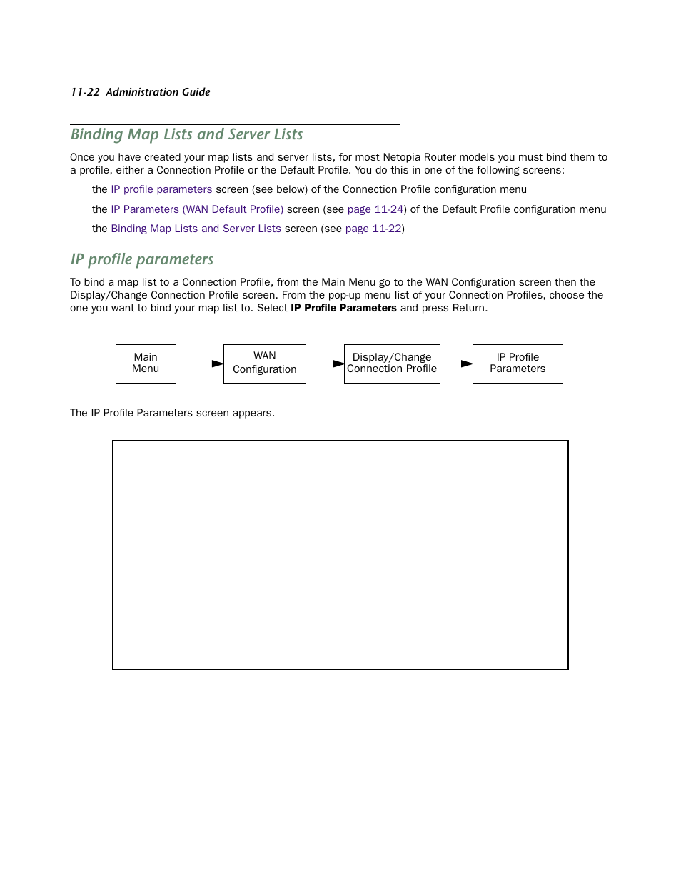Binding map lists and server lists, Ip profile parameters, Binding map lists and ser ver lists -22 | Ip profile parameters -22 | Netopia 4752 User Manual | Page 132 / 284