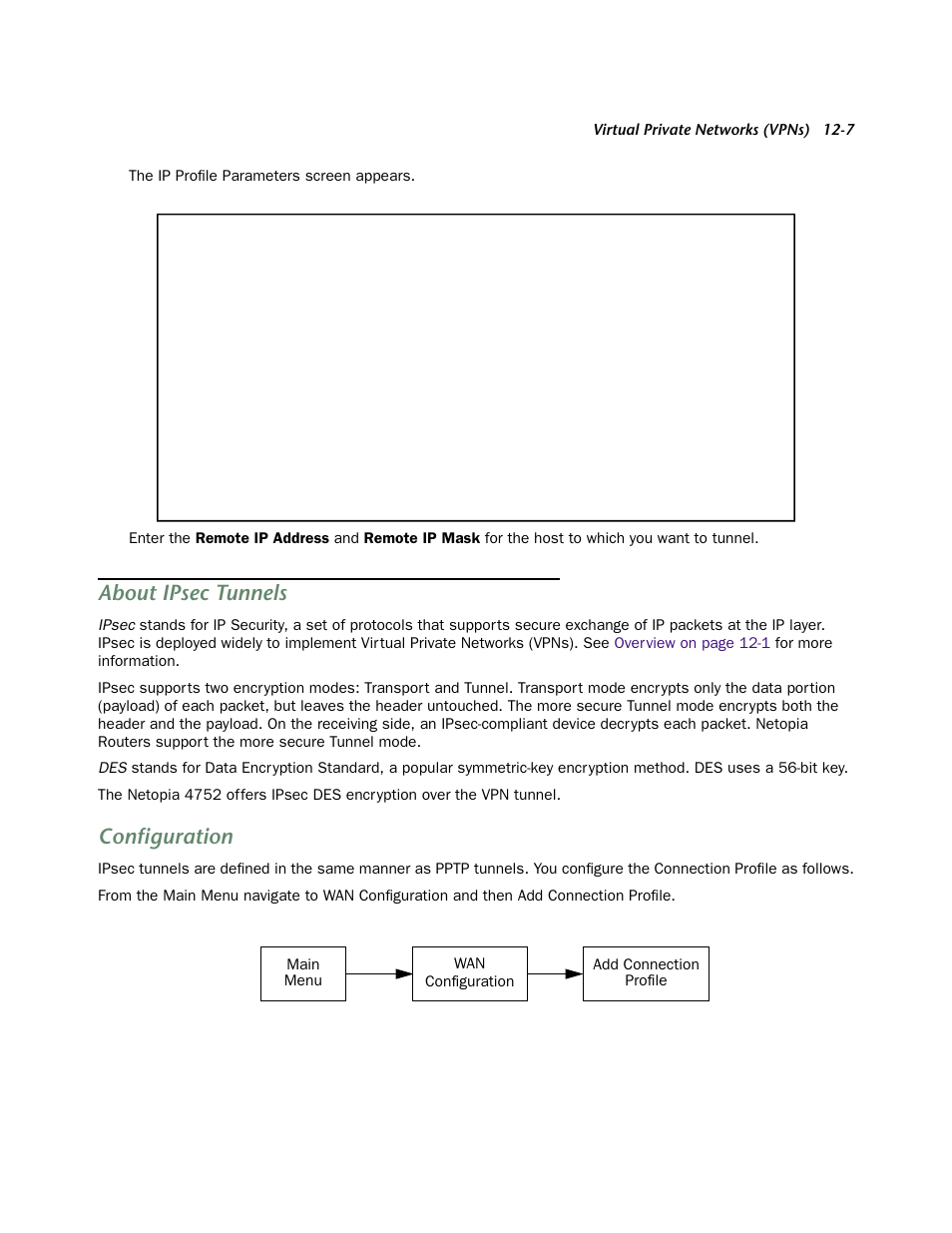 About ipsec tunnels, Configuration, About ipsec tunnels -7 | Configuration -7 | Netopia 4752 User Manual | Page 149 / 284