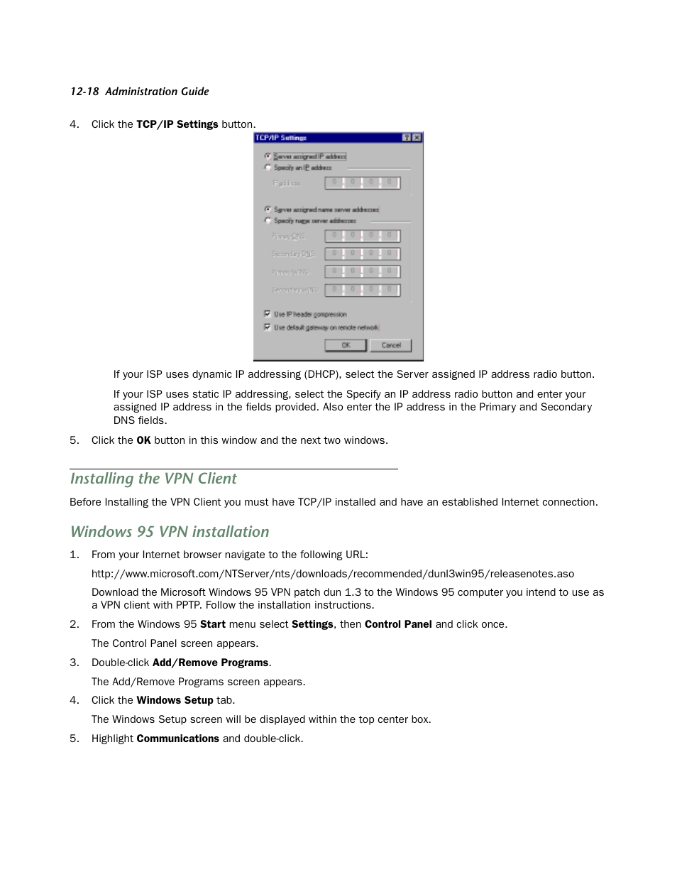 Installing the vpn client, Windows 95 vpn installation, Installing the vpn client -18 | Windows 95 vpn installation -18 | Netopia 4752 User Manual | Page 160 / 284