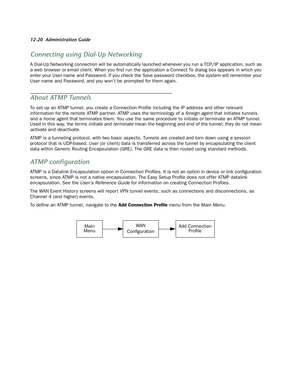 Connecting using dial-up networking, About atmp tunnels, Atmp configuration | About atmp tunnels -20, Atmp configuration -20 | Netopia 4752 User Manual | Page 162 / 284