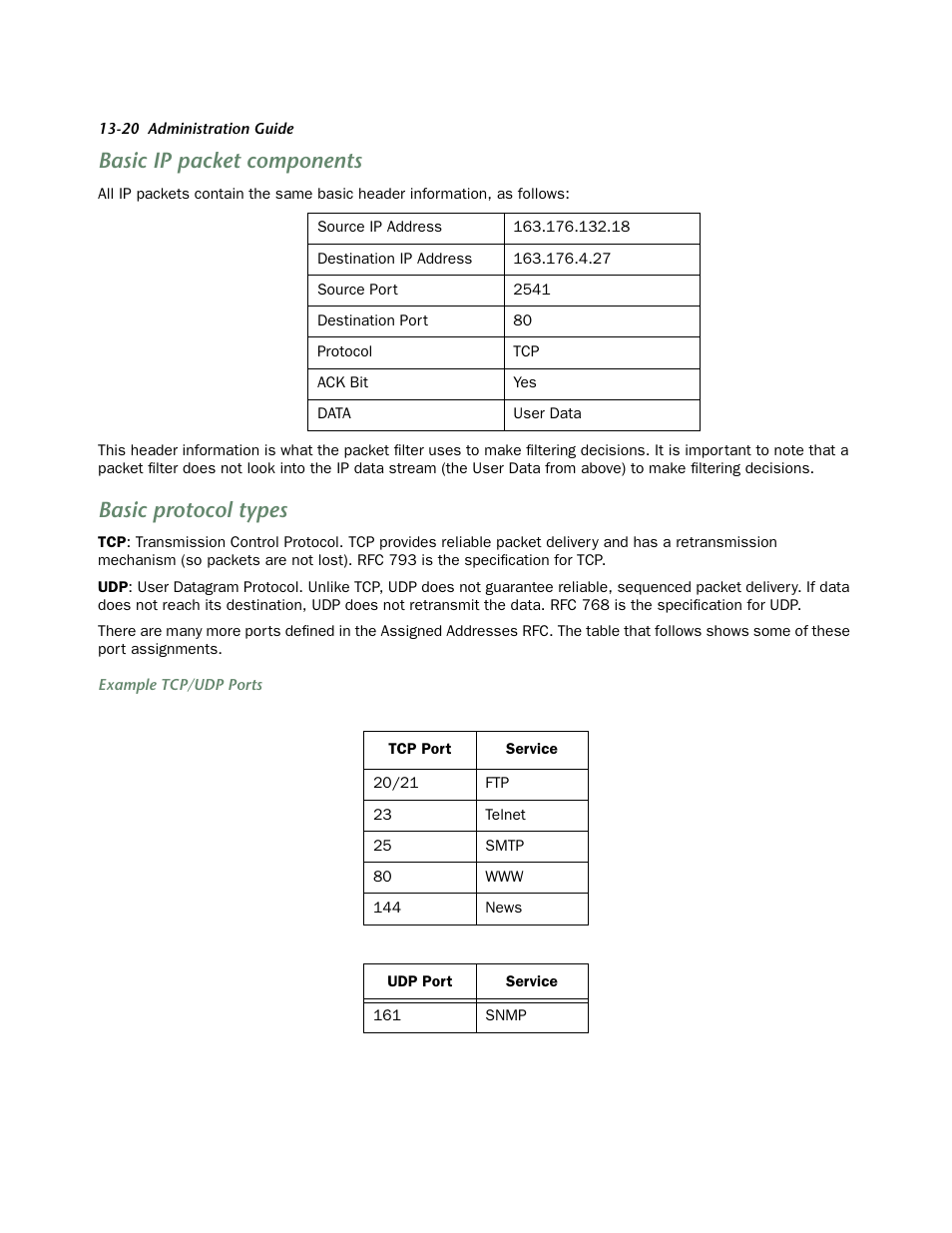 Basic ip packet components, Basic protocol types, Basic ip packet components -20 | Basic protocol types -20 | Netopia 4752 User Manual | Page 192 / 284