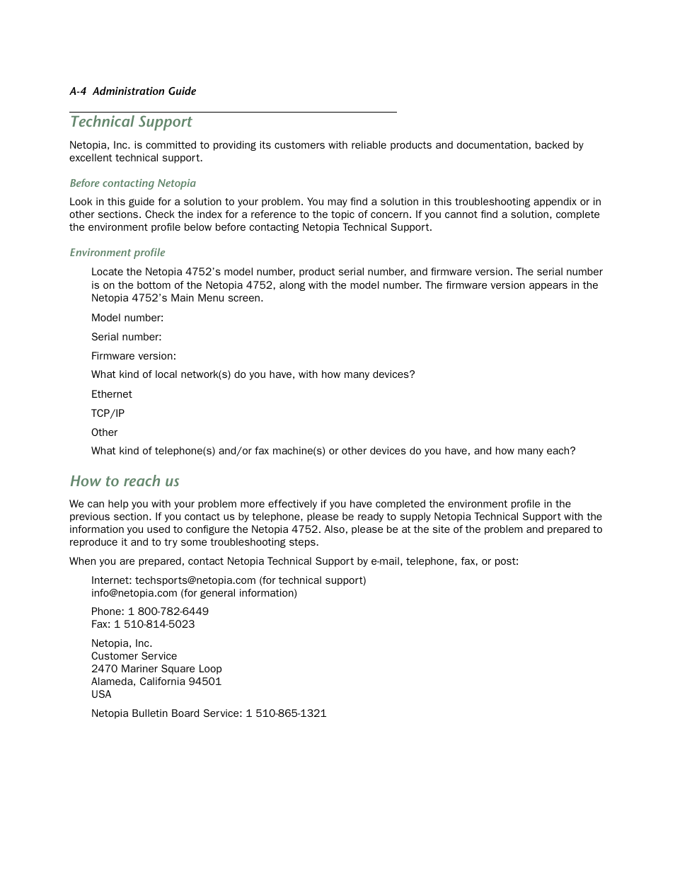 Technical support, How to reach us | Netopia 4752 User Manual | Page 240 / 284