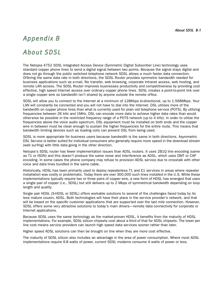 About sdsl | Netopia 4752 User Manual | Page 243 / 284
