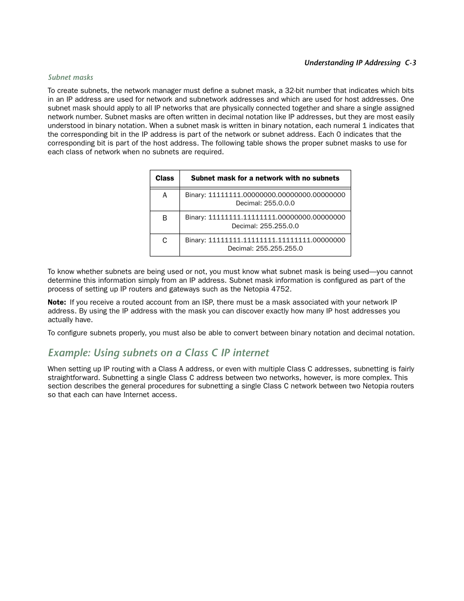 Example: using subnets on a class c ip internet | Netopia 4752 User Manual | Page 247 / 284