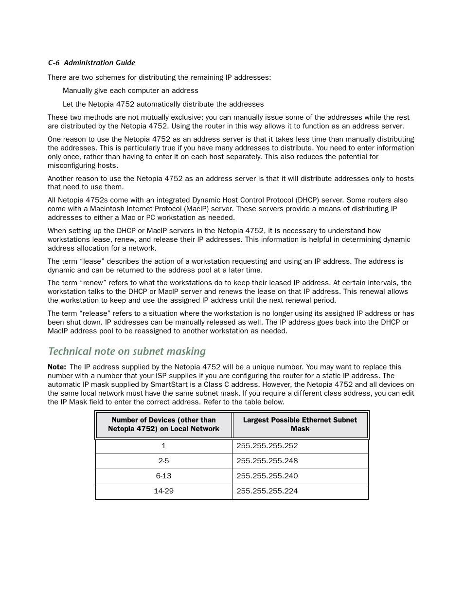 Technical note on subnet masking | Netopia 4752 User Manual | Page 250 / 284