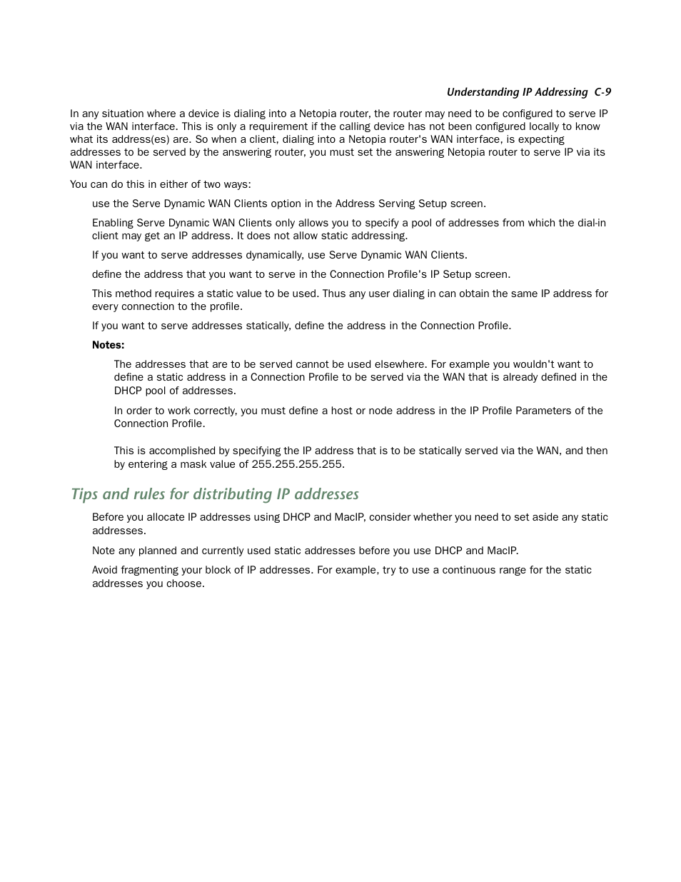 Tips and rules for distributing ip addresses | Netopia 4752 User Manual | Page 253 / 284