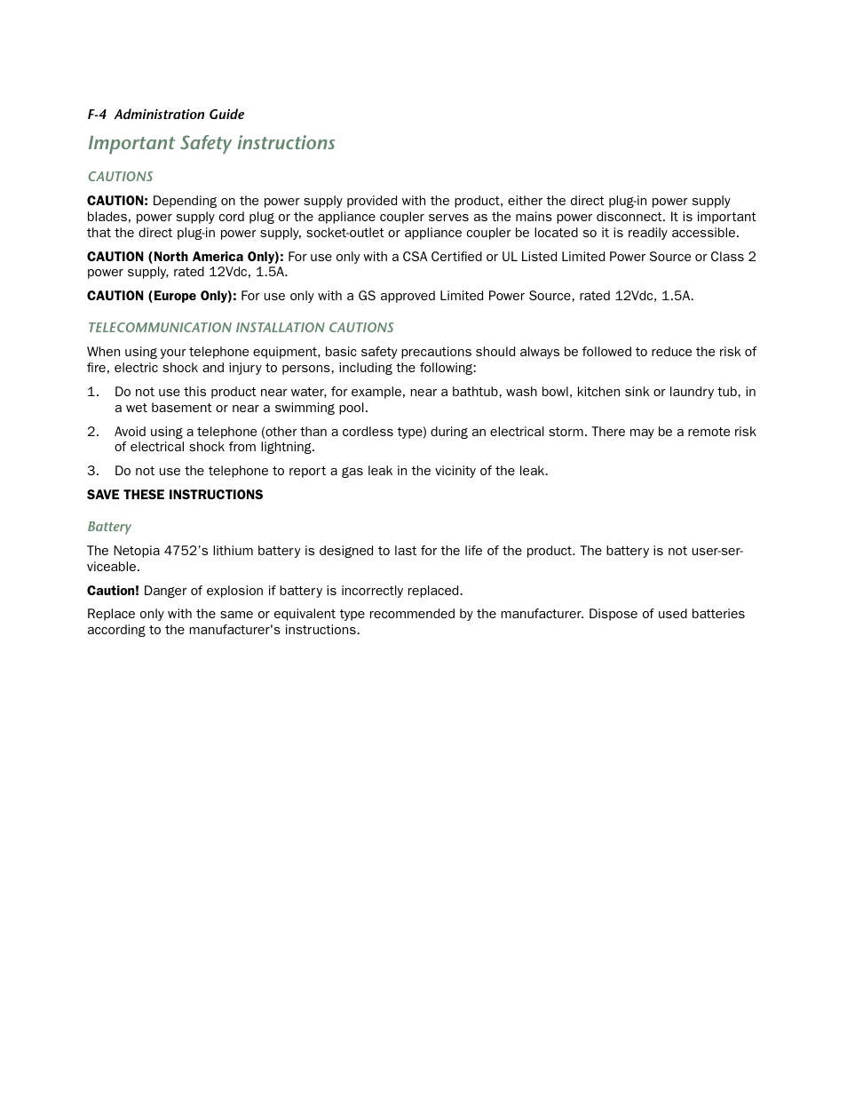 Important safety instructions | Netopia 4752 User Manual | Page 268 / 284