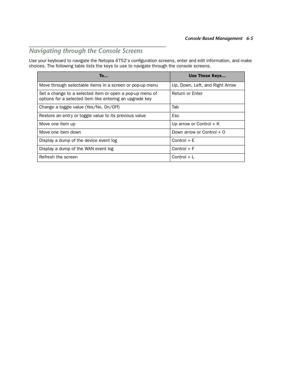 Navigating through the console screens, Navigating through the console screens -5 | Netopia 4752 User Manual | Page 39 / 284