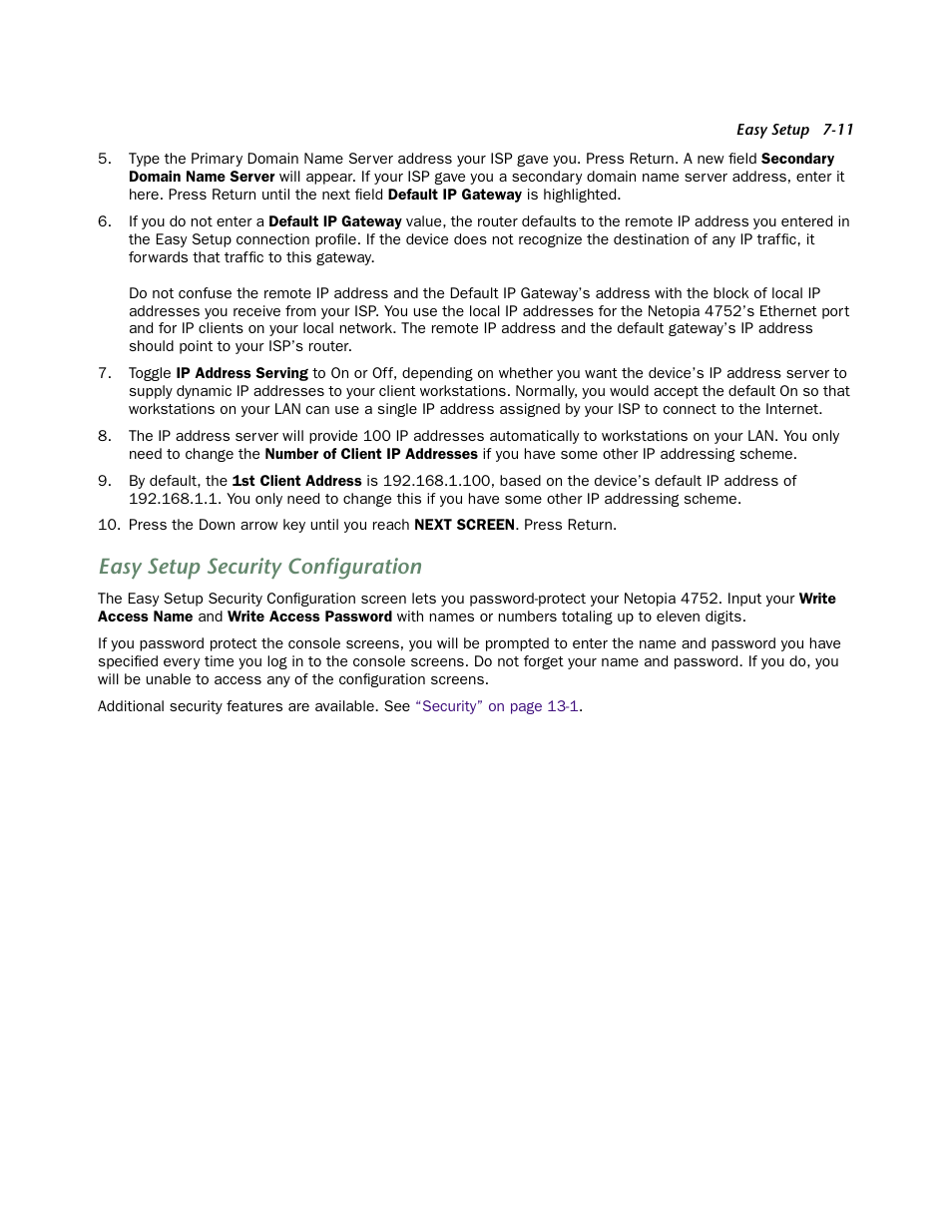 Easy setup security configuration, Easy setup security configuration -11 | Netopia 4752 User Manual | Page 51 / 284