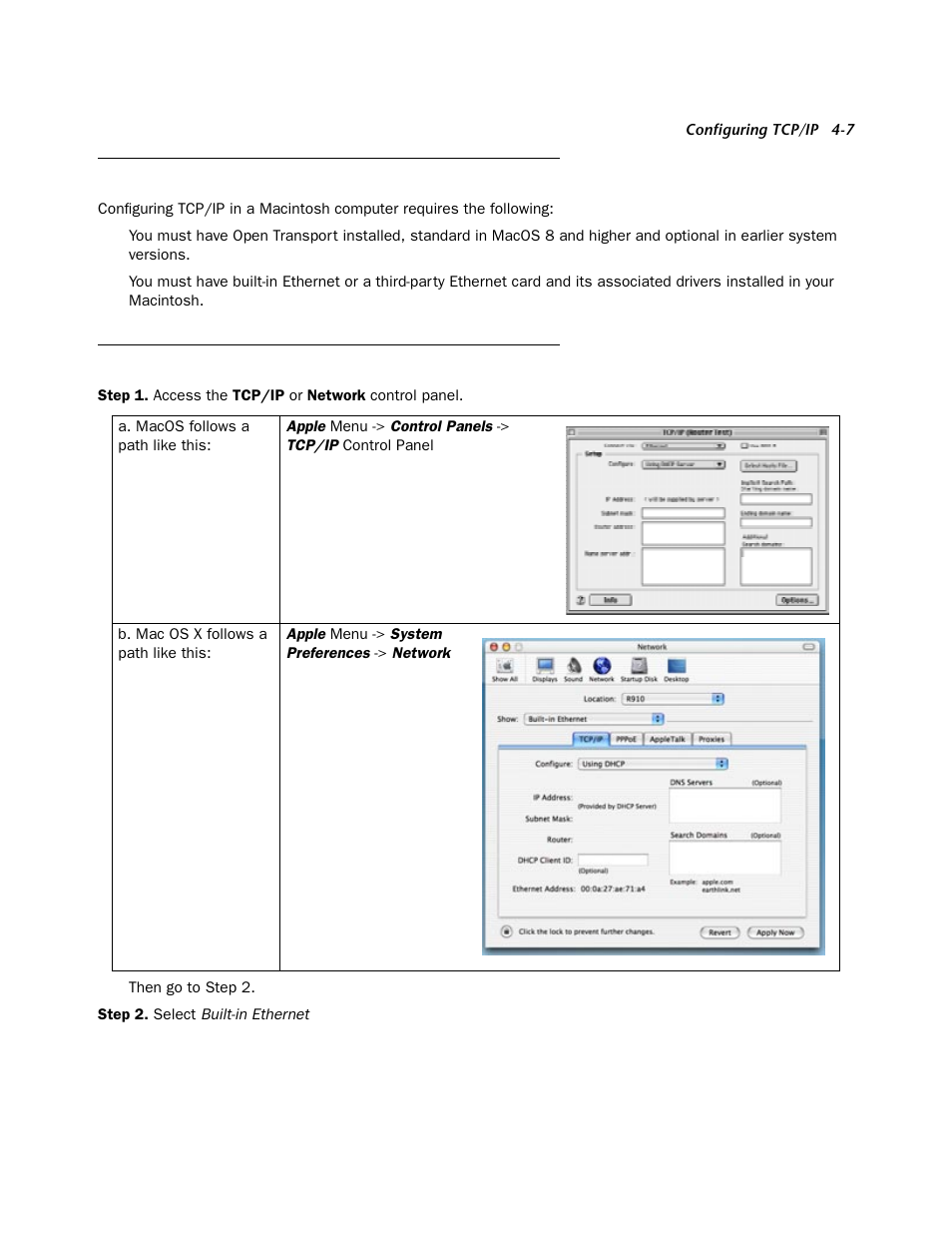 Configuring tcp/ip on macintosh computers, Macintosh macos 8 or higher or mac os x, Configuring tcp/ip on macintosh computers -7 | Macintosh macos 8 or higher or mac os x -7 | Netopia 3347W User Manual | Page 19 / 44