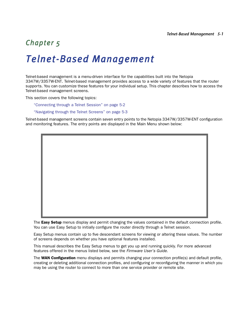 Telnet-based management, Chapter 5 — telnet-based management -1 | Netopia 3347W User Manual | Page 21 / 44