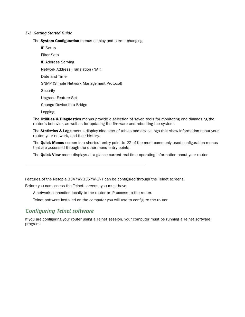 Connecting through a telnet session, Configuring telnet software, Connecting through a telnet session -2 | Configuring telnet software -2 | Netopia 3347W User Manual | Page 22 / 44
