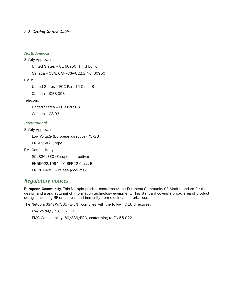 Agency approvals, Regulatory notices | Netopia 3347W User Manual | Page 40 / 44