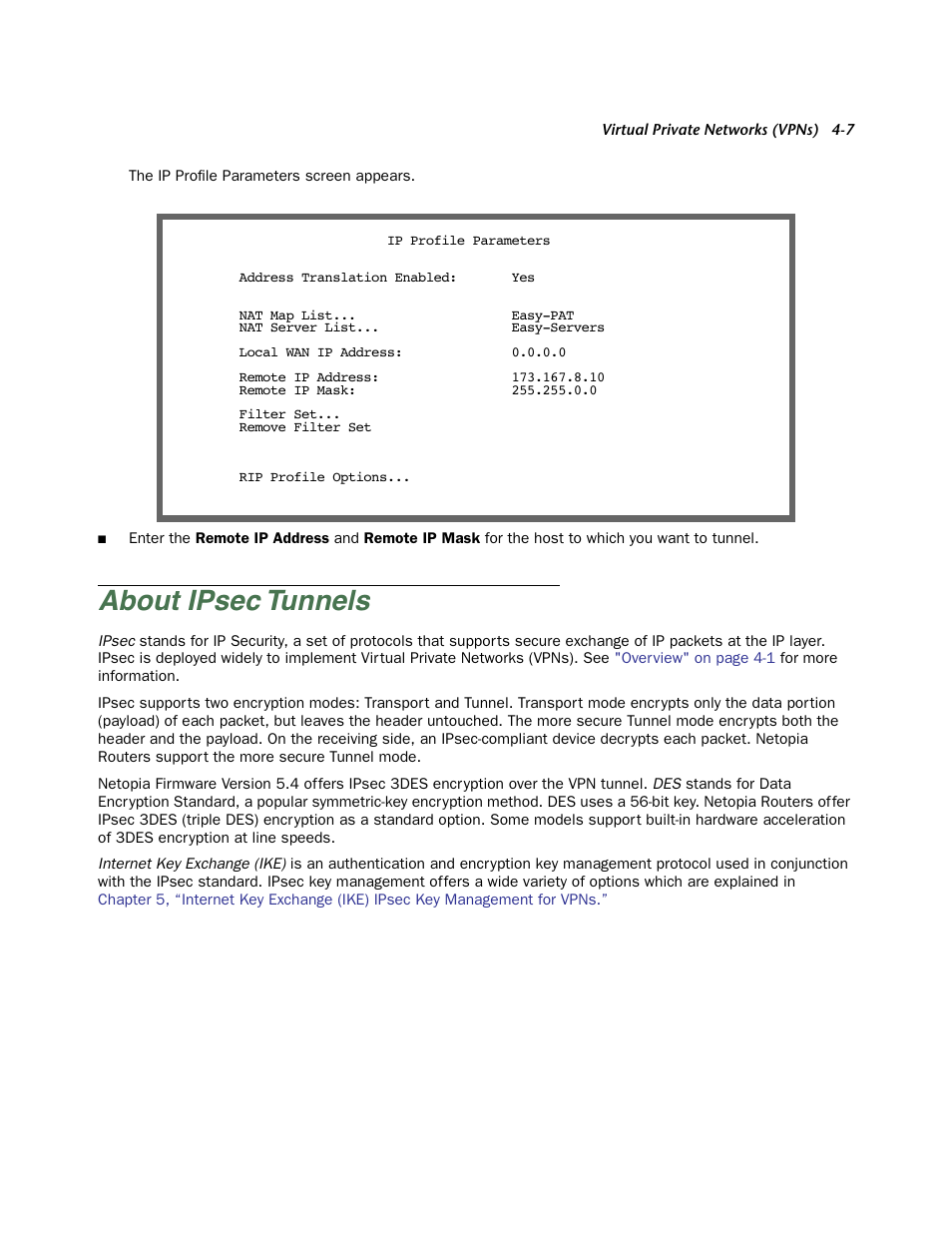 About ipsec tunnels, About ipsec tunnels -7 | Netopia Firmware 4000-Series User Manual | Page 109 / 314