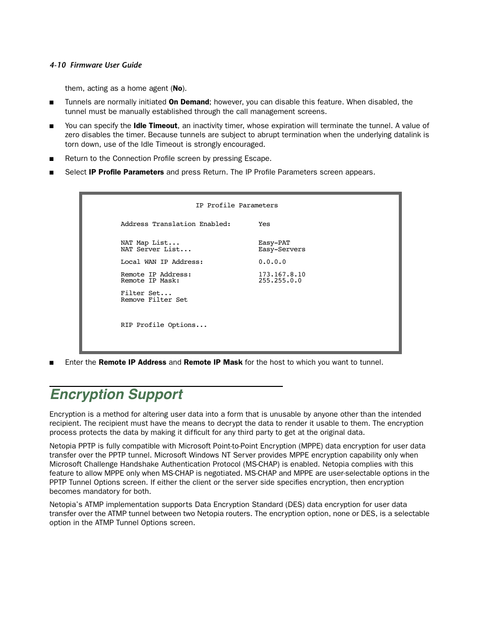Encryption support, Encr yption suppor t -10 | Netopia Firmware 4000-Series User Manual | Page 112 / 314