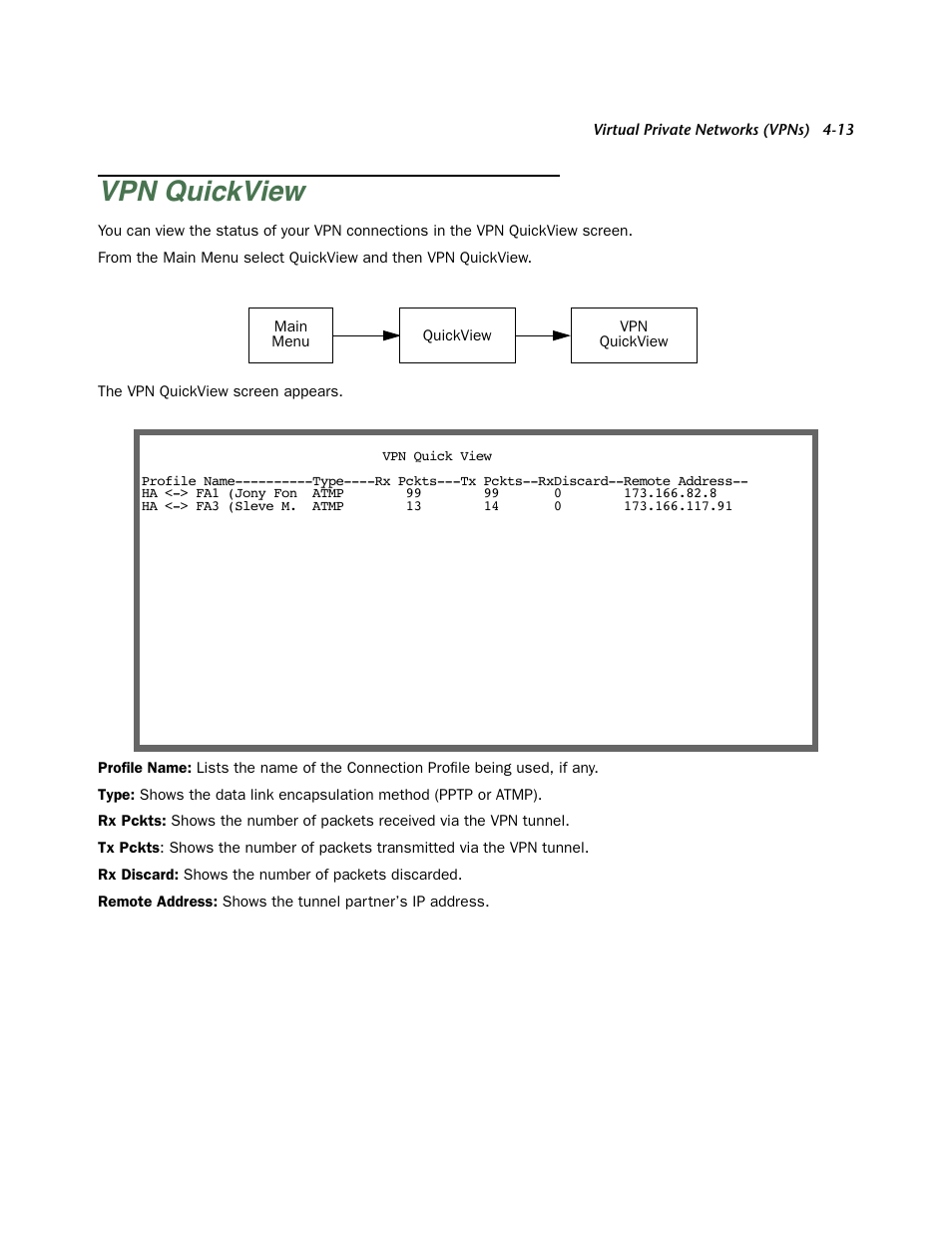 Vpn quickview, Vpn quickview -13 | Netopia Firmware 4000-Series User Manual | Page 115 / 314