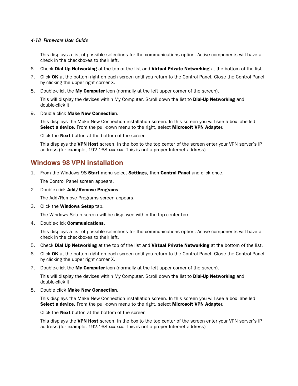Windows 98 vpn installation, Windows 98 vpn installation -18 | Netopia Firmware 4000-Series User Manual | Page 120 / 314