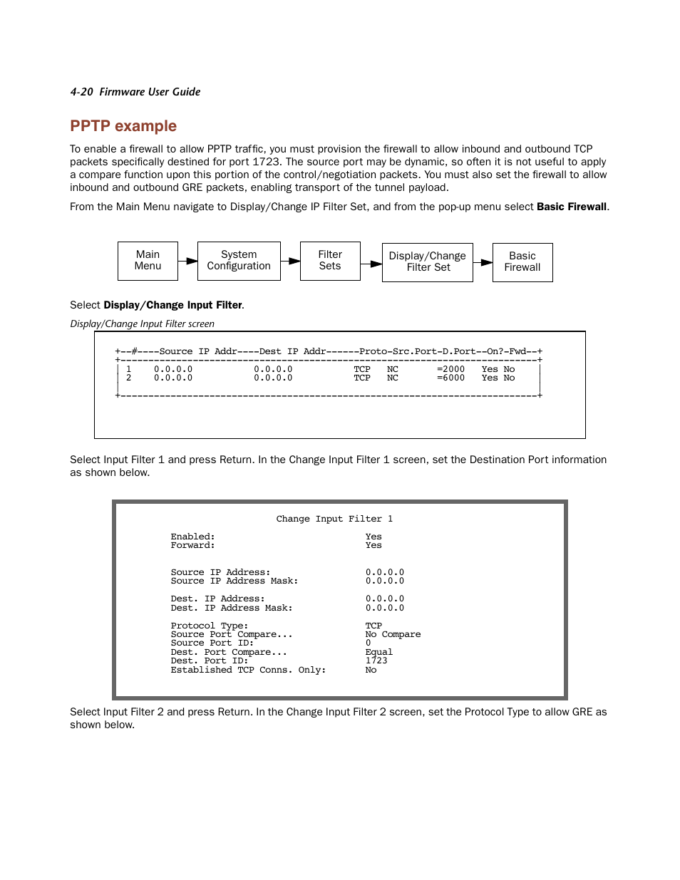 Pptp example, Pptp example -20 | Netopia Firmware 4000-Series User Manual | Page 122 / 314