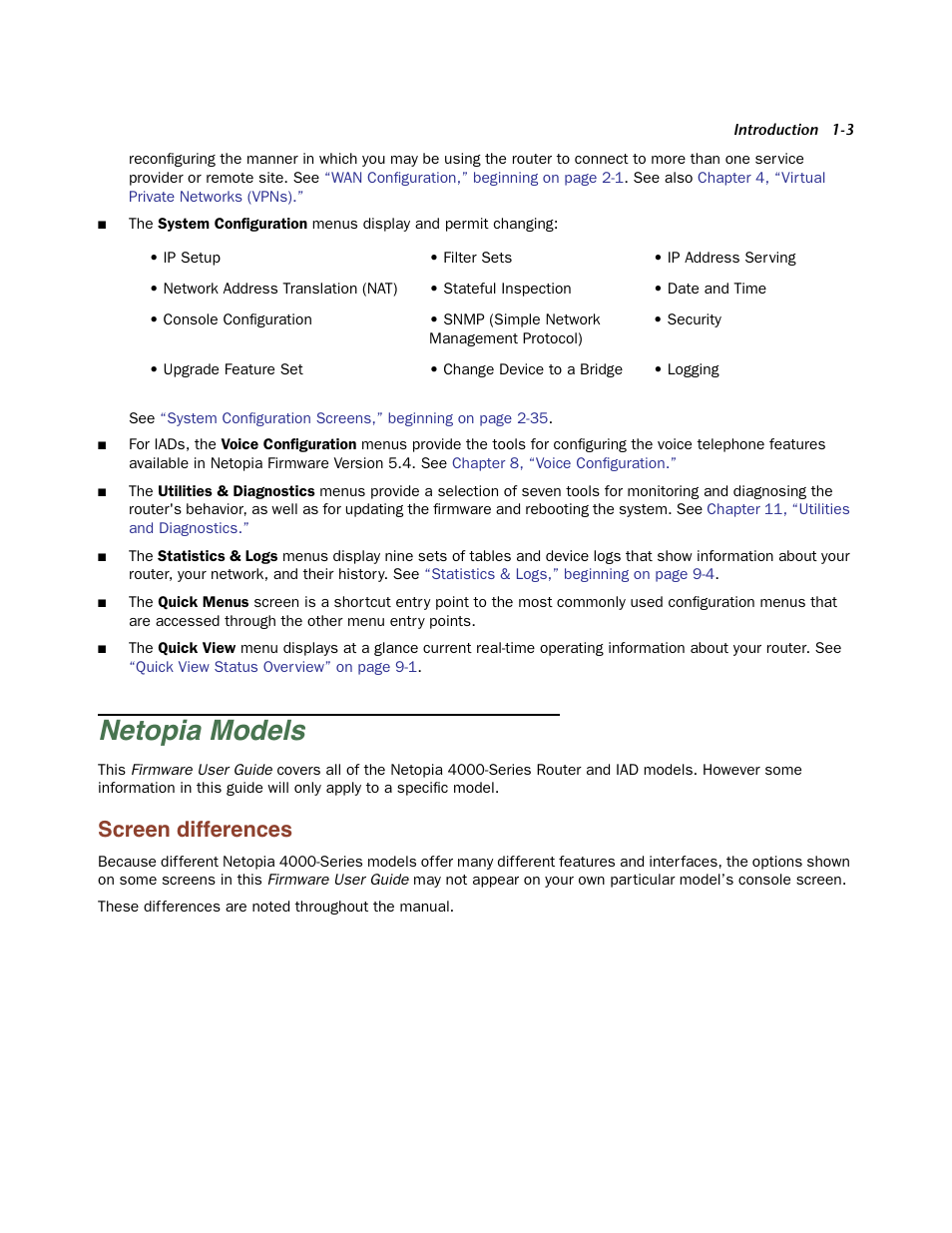 Netopia models, Screen differences, Netopia models -3 | Screen differences -3 | Netopia Firmware 4000-Series User Manual | Page 13 / 314