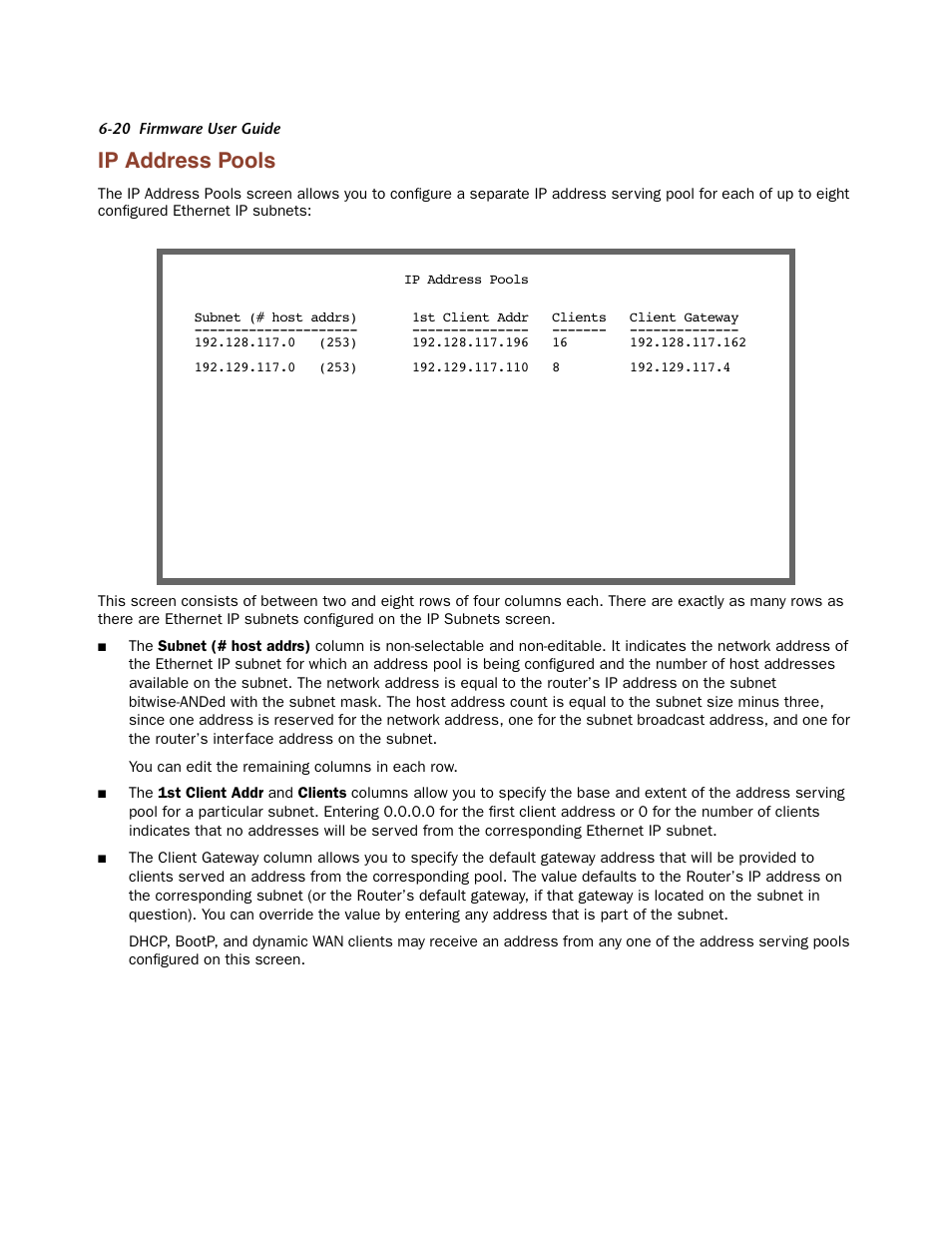 Ip address pools, Ip address pools -20 | Netopia Firmware 4000-Series User Manual | Page 172 / 314