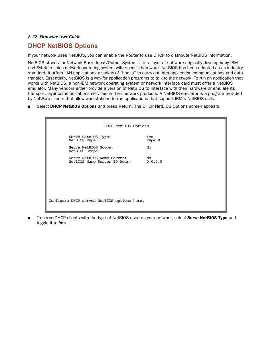 Dhcp netbios options, Dhcp netbios options -22 | Netopia Firmware 4000-Series User Manual | Page 174 / 314