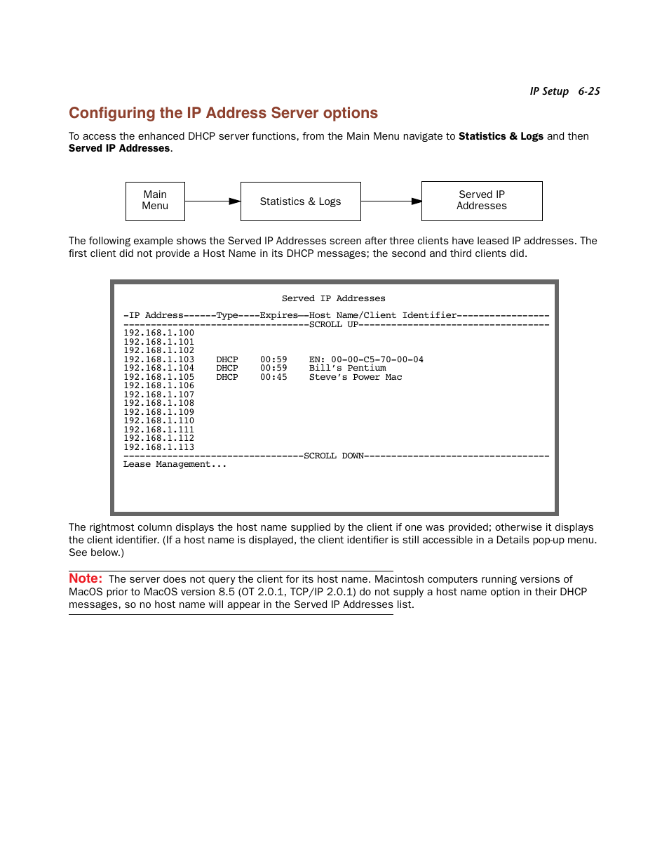 Configuring the ip address server options, Configuring the ip address ser ver options -25, Conﬁguring the ip address server options | Netopia Firmware 4000-Series User Manual | Page 177 / 314