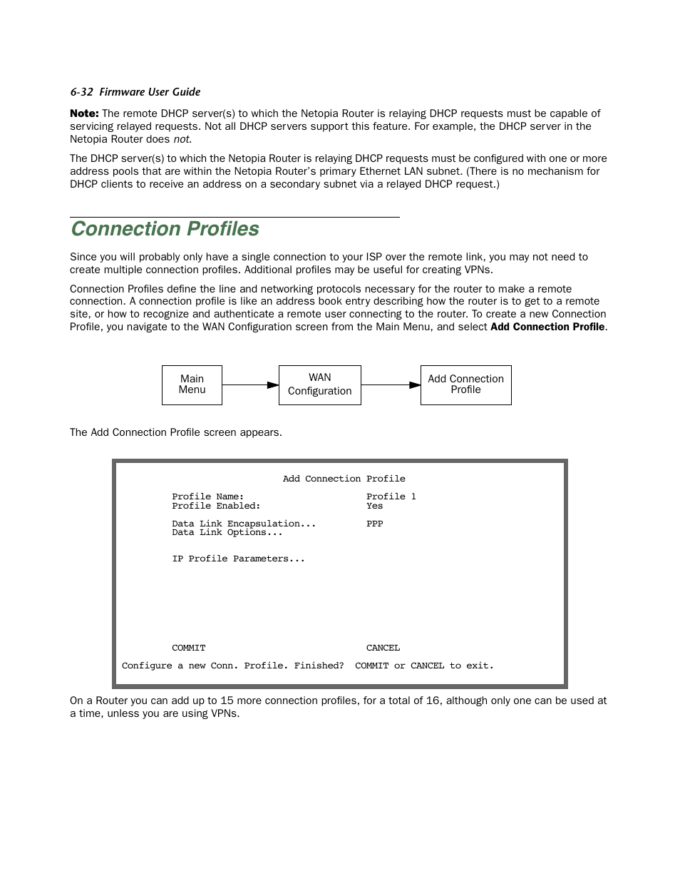 Connection profiles, Connection profiles -32, Connection proﬁles | Netopia Firmware 4000-Series User Manual | Page 184 / 314