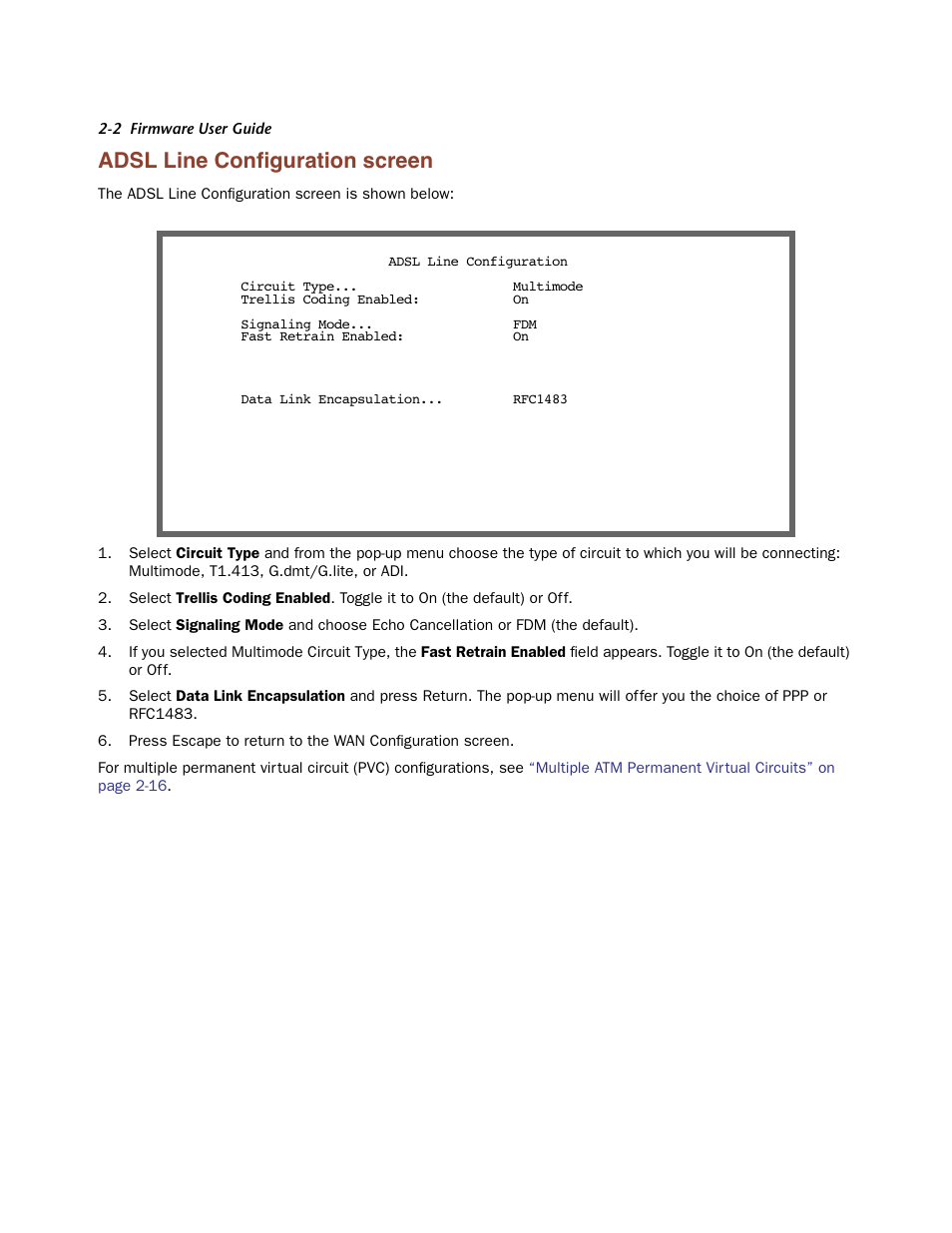 Adsl line configuration screen, Adsl line configuration screen -2, Adsl line conﬁguration screen | Netopia Firmware 4000-Series User Manual | Page 20 / 314