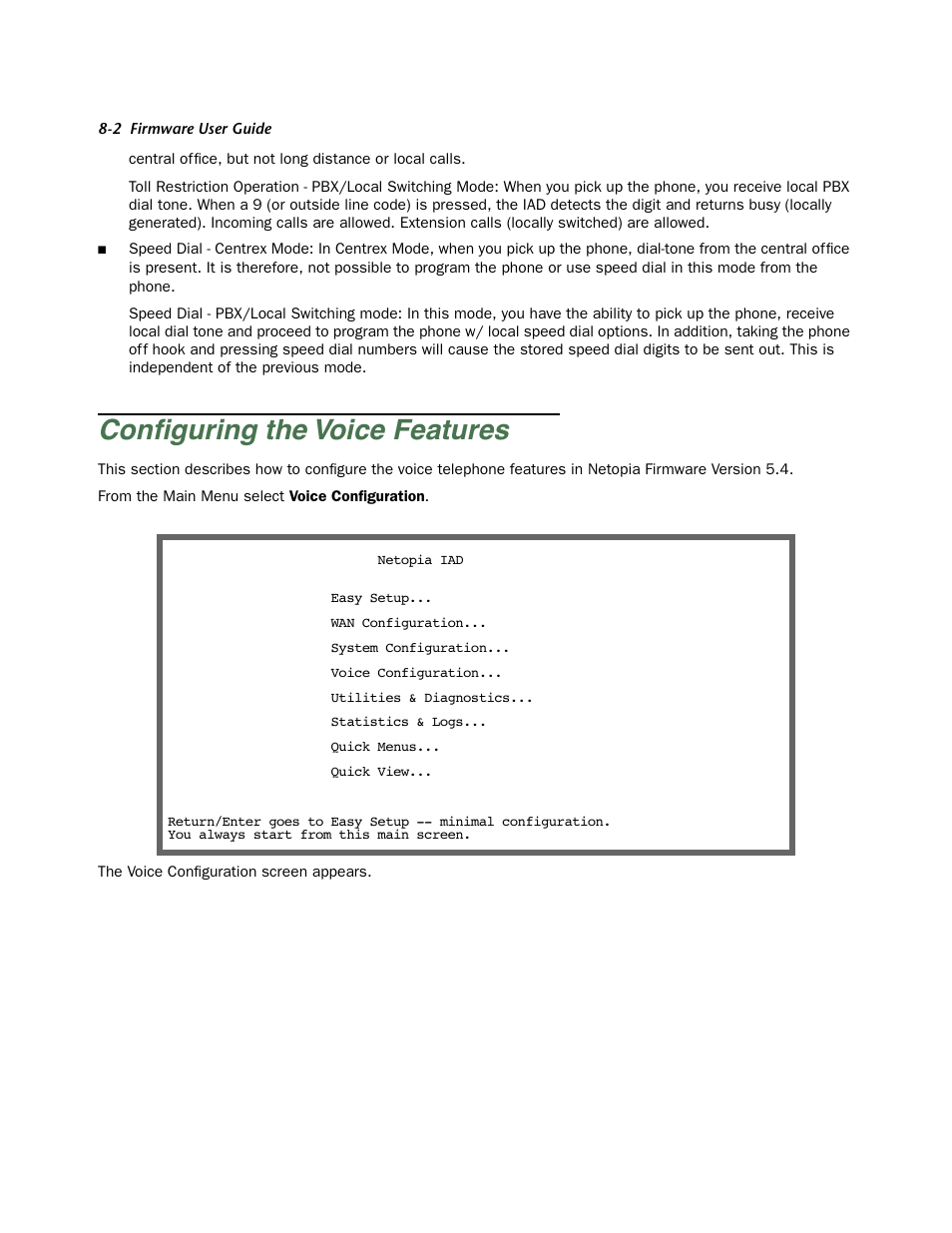 Configuring the voice features, Configuring the voice features -2, Conﬁguring the voice features | Netopia Firmware 4000-Series User Manual | Page 208 / 314