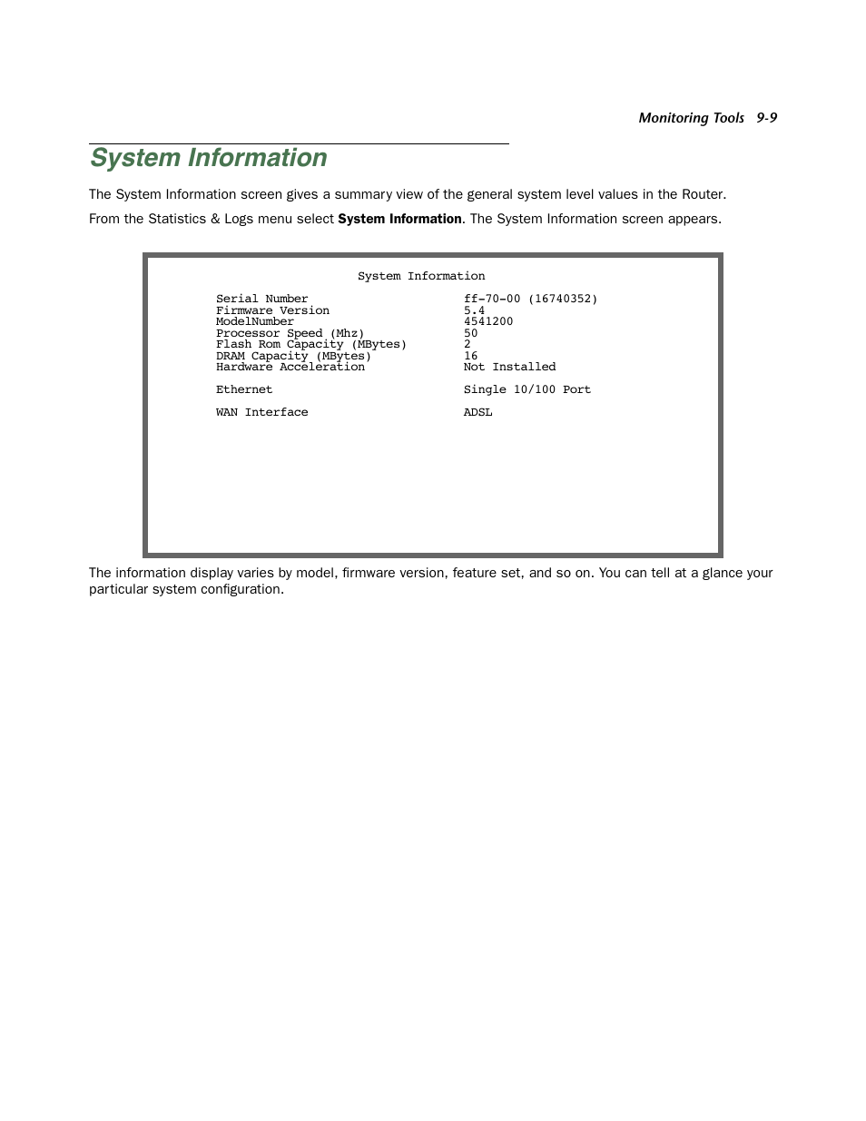 System information, System information -9 | Netopia Firmware 4000-Series User Manual | Page 219 / 314