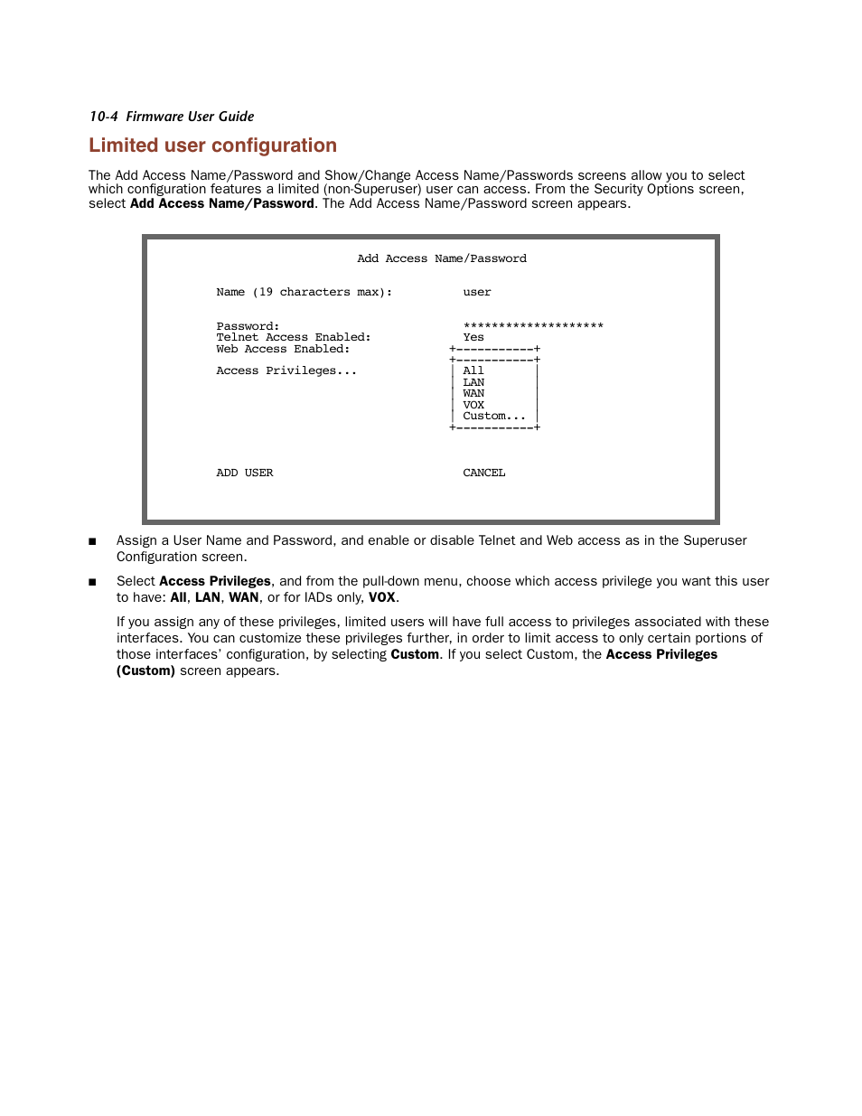 Limited user configuration, Limited user configuration -4, Limited user conﬁguration | Netopia Firmware 4000-Series User Manual | Page 228 / 314