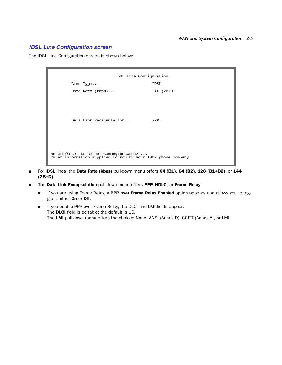 Idsl line configuration screen, Idsl line conﬁguration screen | Netopia Firmware 4000-Series User Manual | Page 23 / 314