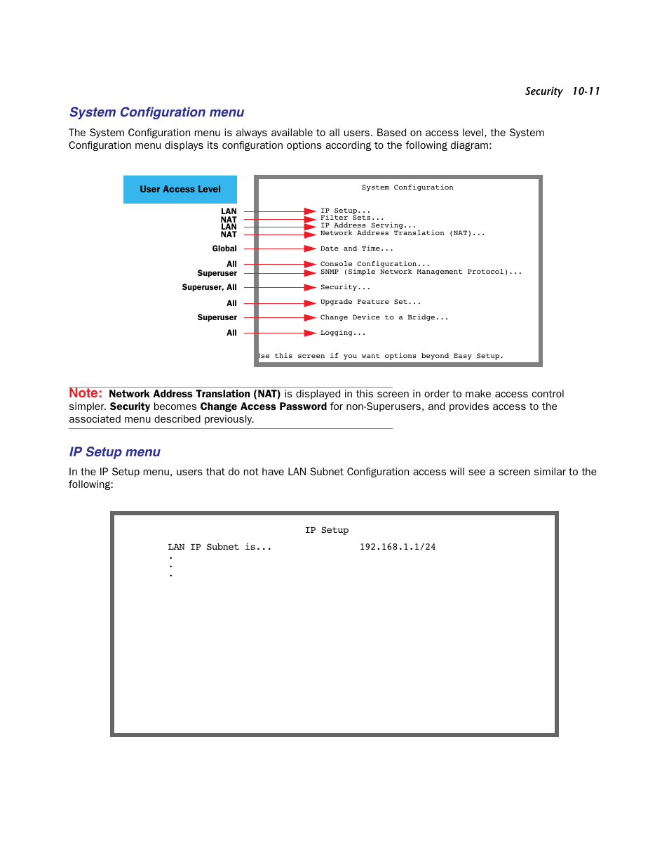 System configuration menu, Ip setup menu, System conﬁguration menu | Netopia Firmware 4000-Series User Manual | Page 235 / 314