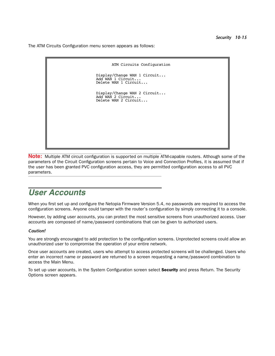 User accounts, User accounts -15 | Netopia Firmware 4000-Series User Manual | Page 239 / 314