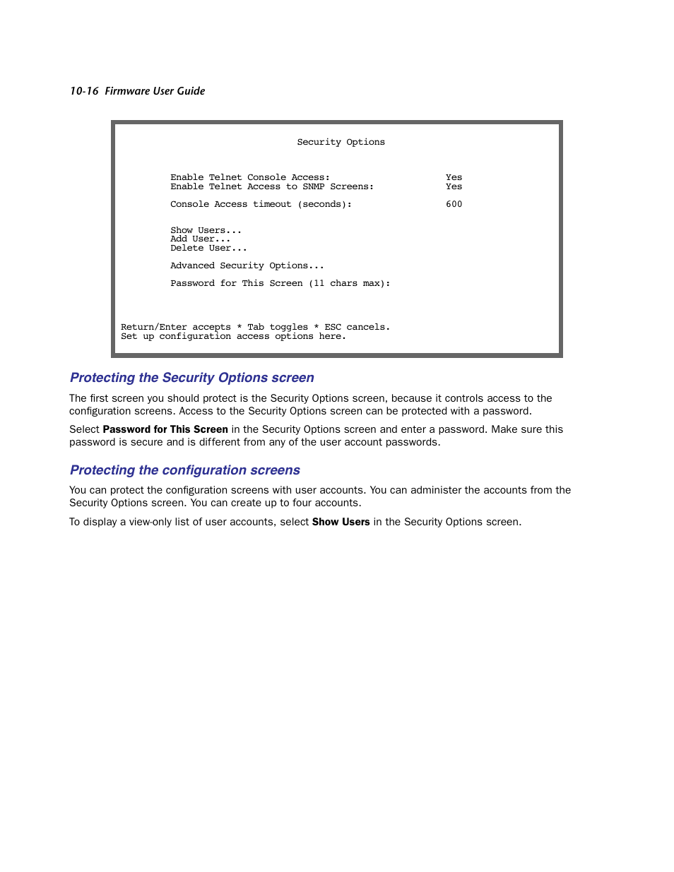Protecting the security options screen, Protecting the configuration screens, Protecting the conﬁguration screens | Netopia Firmware 4000-Series User Manual | Page 240 / 314