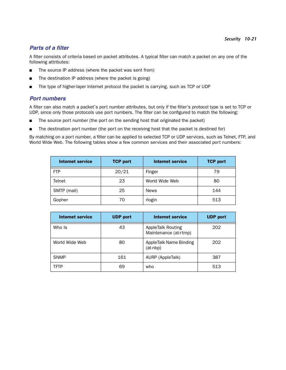 Parts of a filter, Port numbers, Parts of a ﬁlter | Netopia Firmware 4000-Series User Manual | Page 245 / 314
