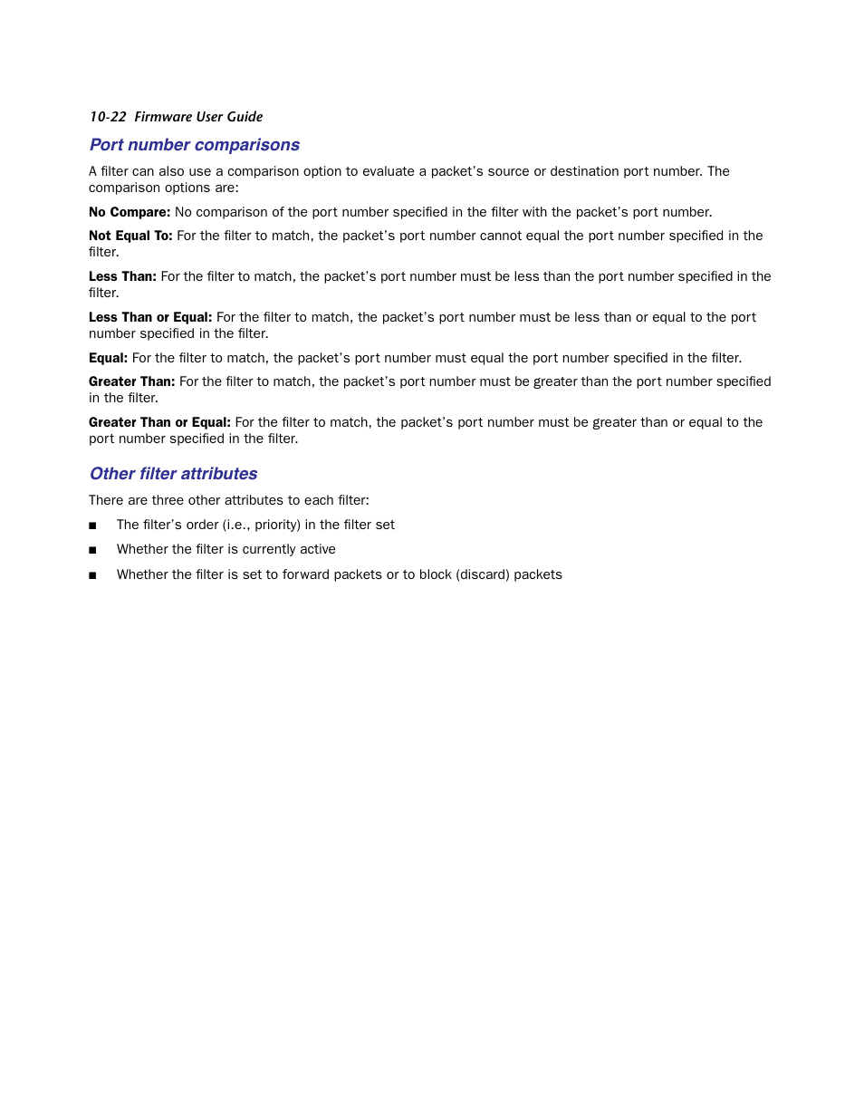 Port number comparisons, Other filter attributes, Other ﬁlter attributes | Netopia Firmware 4000-Series User Manual | Page 246 / 314