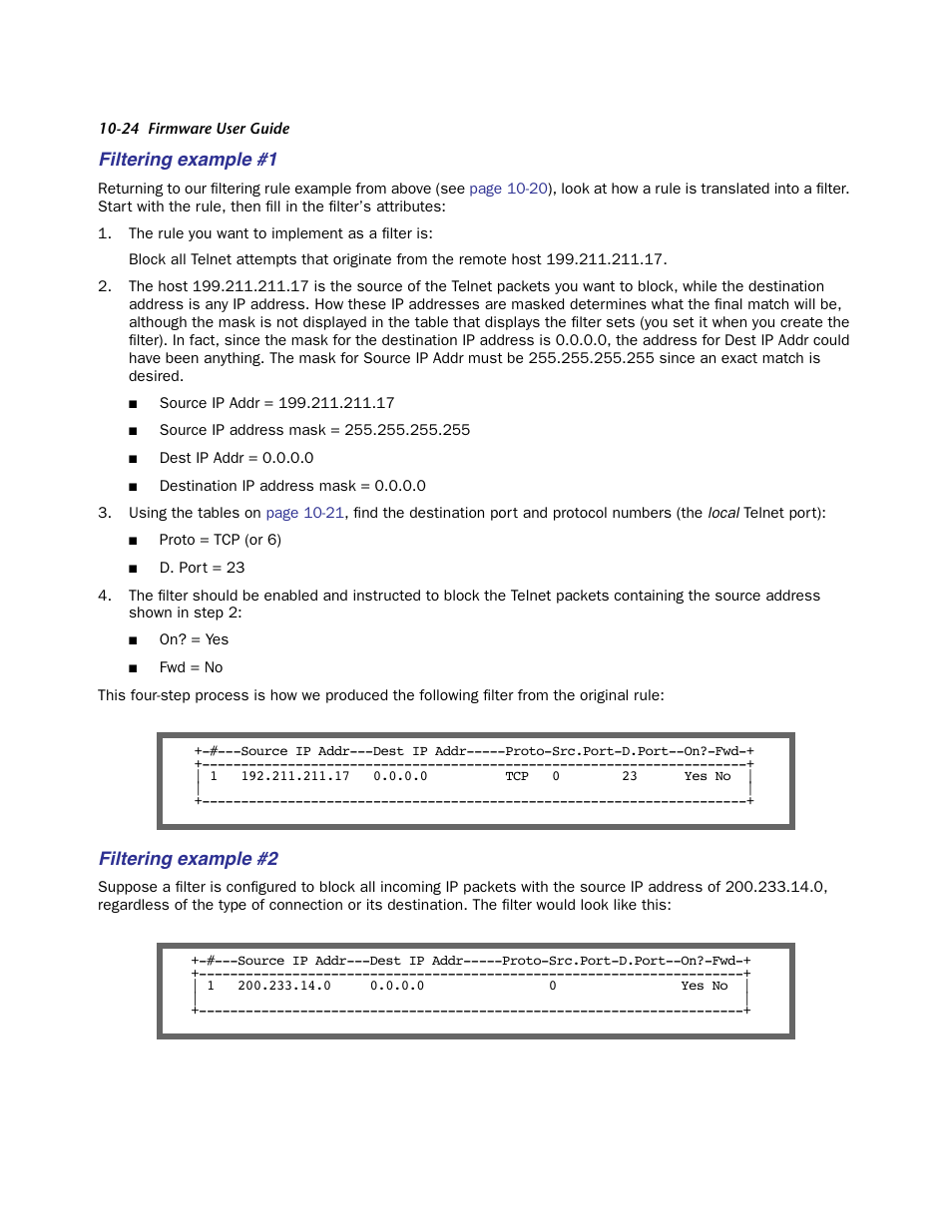 Filtering example #1, Filtering example #2 | Netopia Firmware 4000-Series User Manual | Page 248 / 314