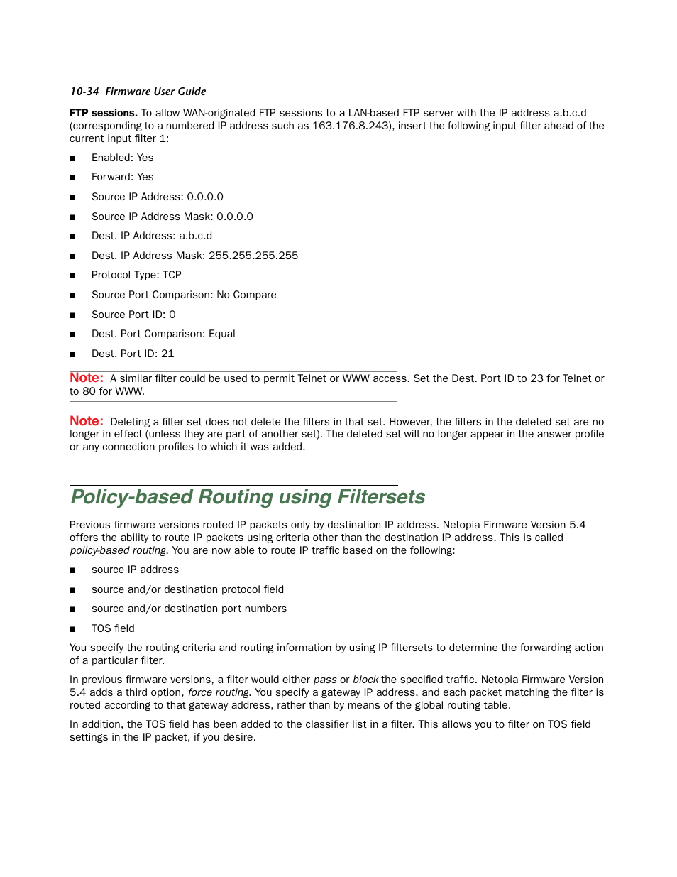 Policy-based routing using filtersets, Policy-based routing using filtersets -34 | Netopia Firmware 4000-Series User Manual | Page 258 / 314