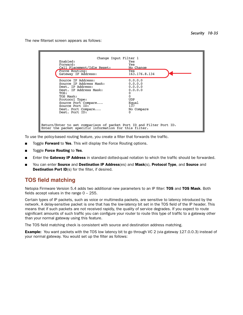 Tos field matching, Tos field matching -35, Tos ﬁeld matching | Netopia Firmware 4000-Series User Manual | Page 259 / 314