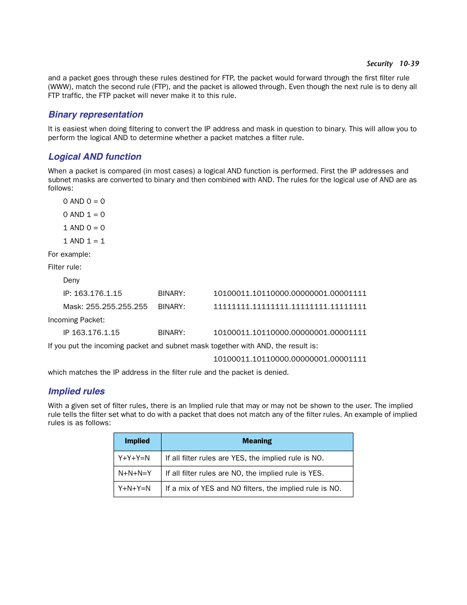 Binary representation, Logical and function, Implied rules | Netopia Firmware 4000-Series User Manual | Page 263 / 314