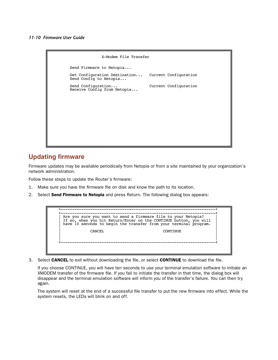 Updating firmware, Updating firmware -10, Updating ﬁrmware | Netopia Firmware 4000-Series User Manual | Page 284 / 314