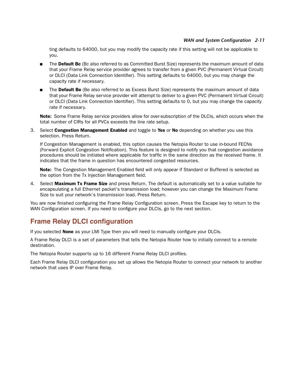 Frame relay dlci configuration, Frame relay dlci configuration -11, Frame relay dlci conﬁguration | Netopia Firmware 4000-Series User Manual | Page 29 / 314