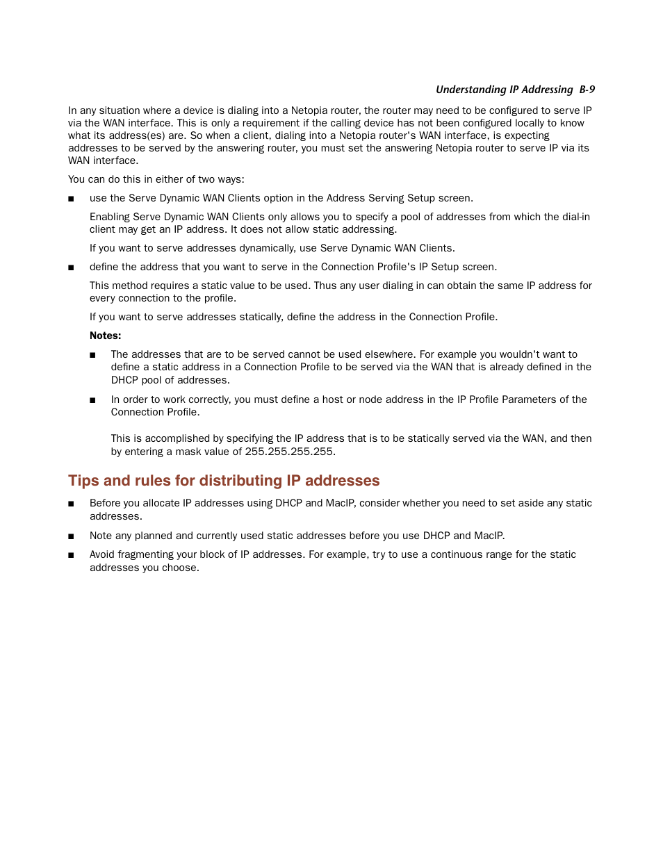 Tips and rules for distributing ip addresses | Netopia Firmware 4000-Series User Manual | Page 301 / 314